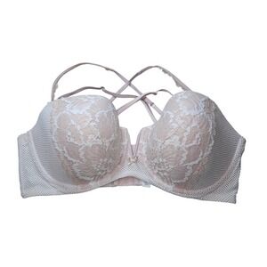 Cacique Bra Womens 42DDD Pink Lace Lightly Lined Multi-Way Strapless Underwire